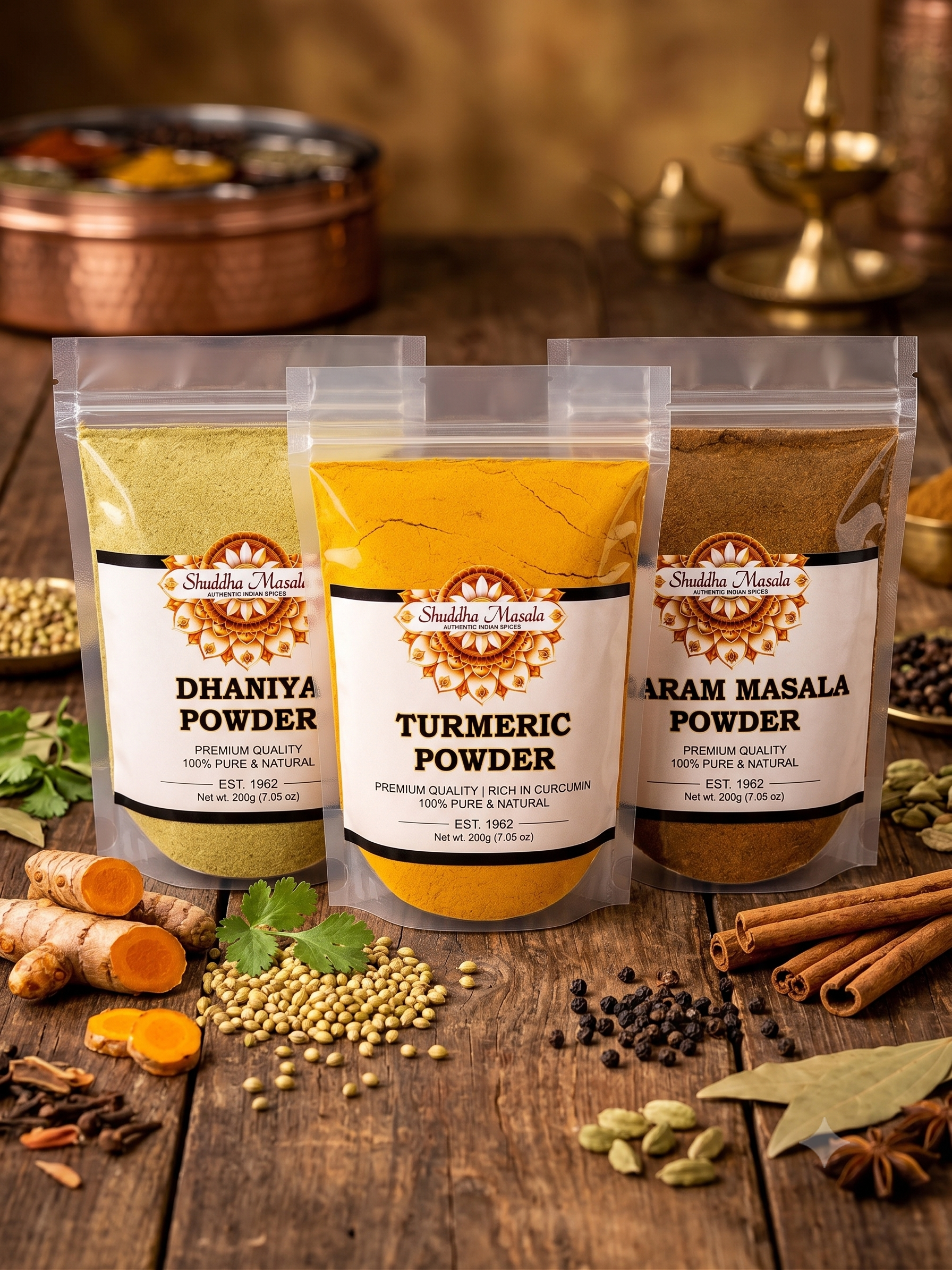 Turmeric + Dhaniya + Garam Masala