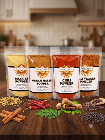 Garam Masala + Dhaniya Powder + Chili Powder + Puli Vaghare Powder