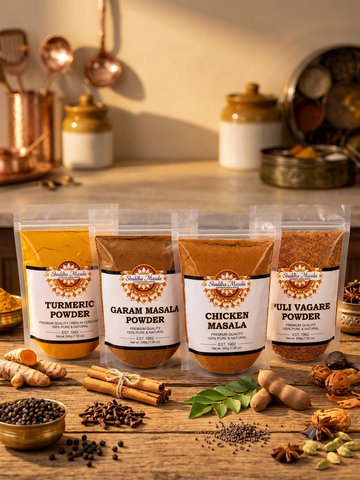 Turmeric Powder + Garam Masala + Chicken Masala + Puli Vaghare Powder