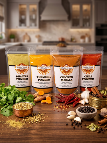 Turmeric Powder + Dhaniya Powder + Chili Powder + Chicken Masala