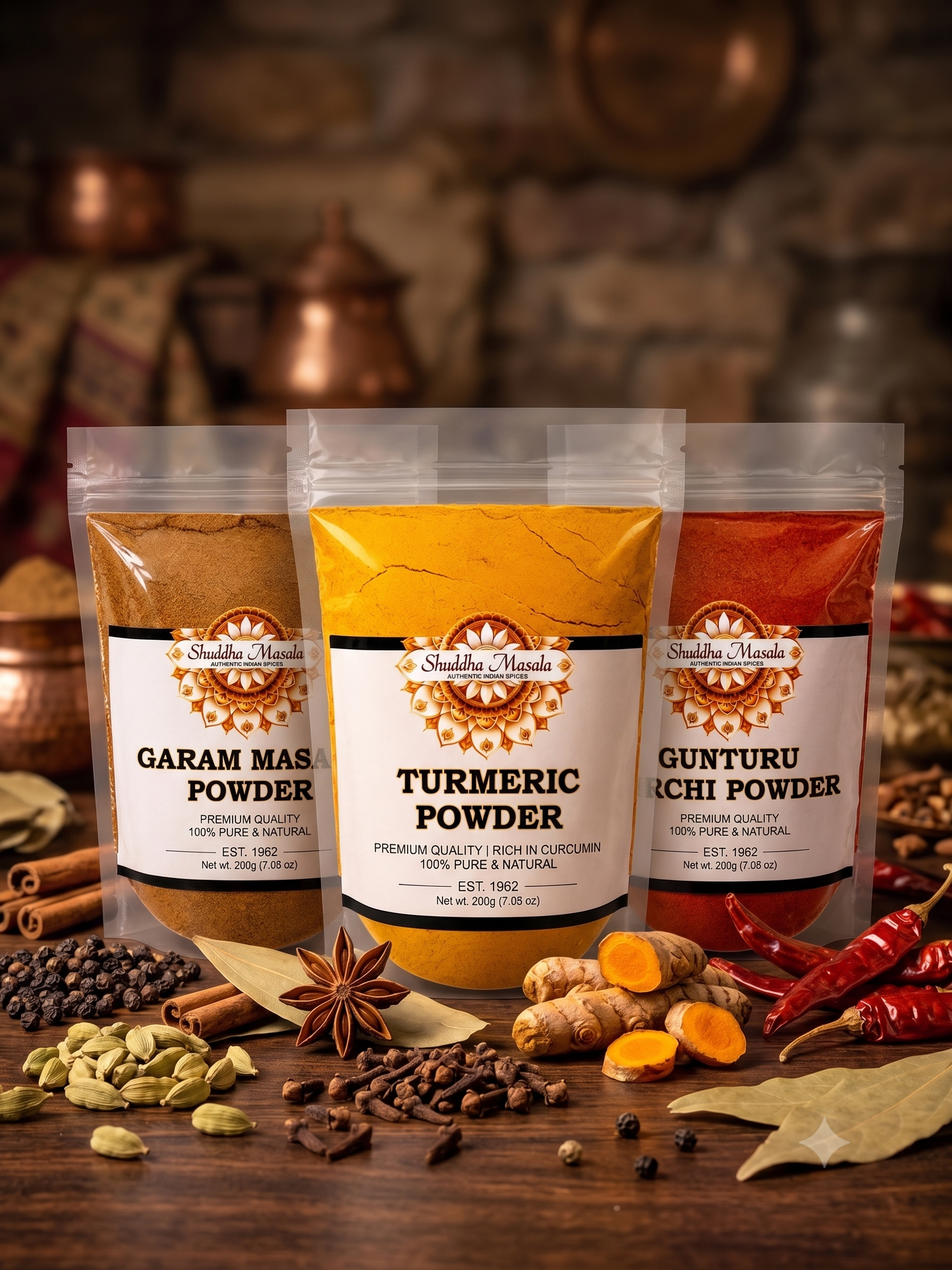 Turmeric Powder + Garam Masala + Chili Powder