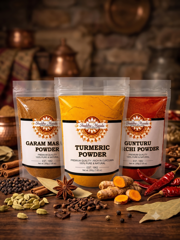 Turmeric Powder + Garam Masala + Chili Powder