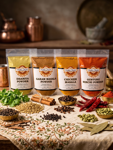 Garam Masala + Dhaniya Powder + Chili Powder + Chicken Masala