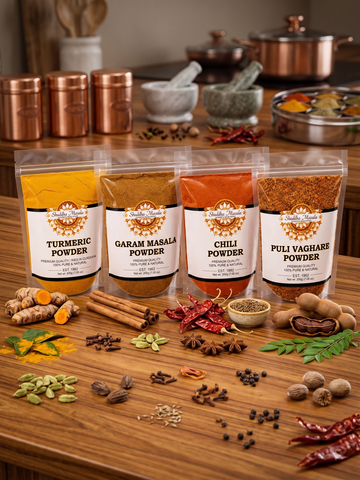 Turmeric Powder + Garam Masala + Chili Powder + Puli Vaghare Powder